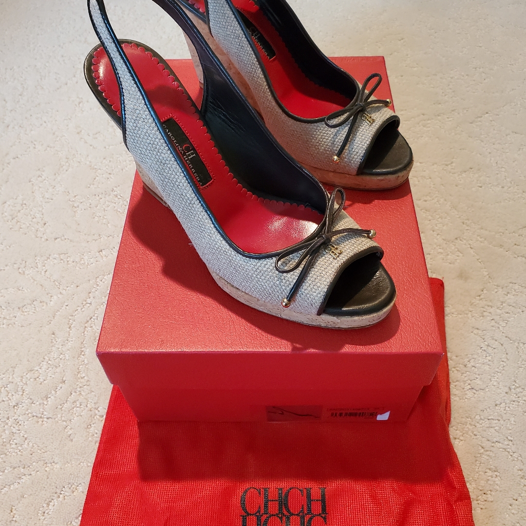 Carolina Herrera Linen/Cork Wedges